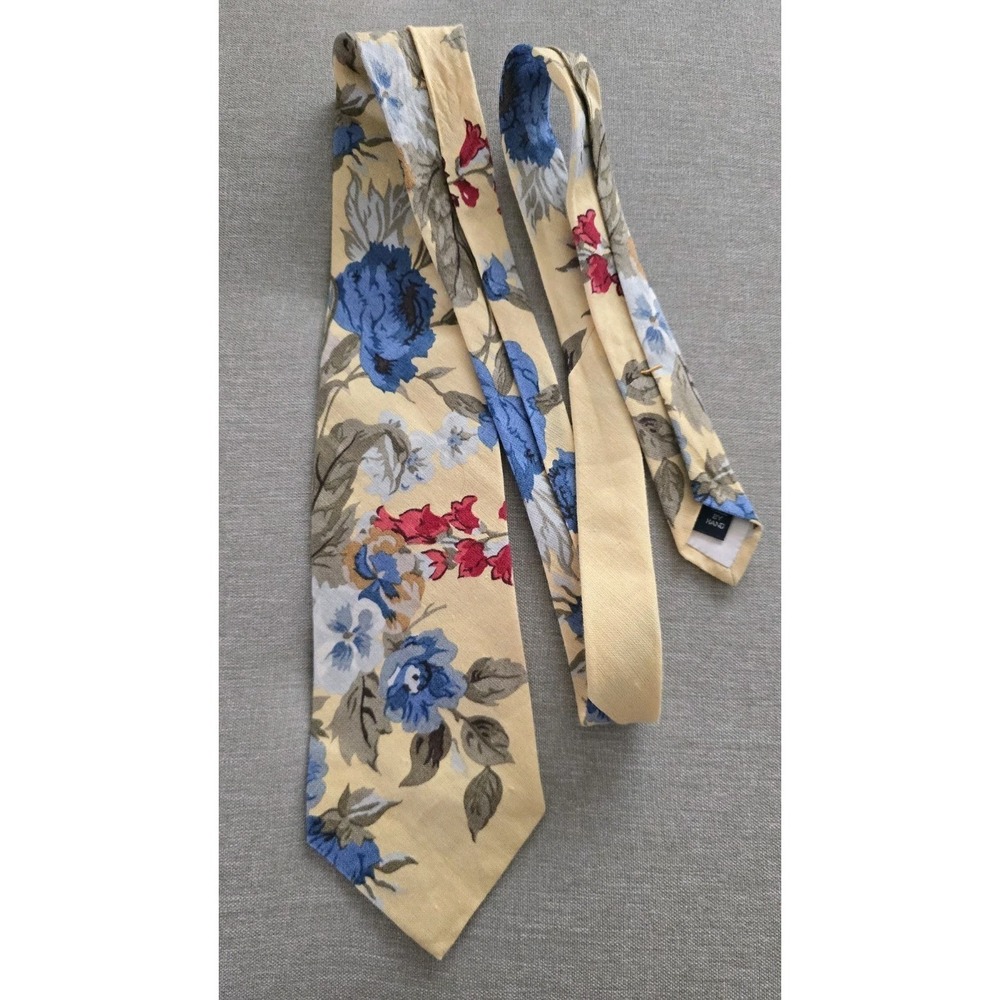 Polo Ralph Lauren Tie Men's Butter Yellow Floral 100% Linen Botanical Hand Made - Picture 5 of 8